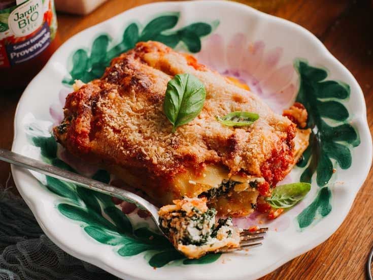 Recette bio de Cannellonis ricotta épinards