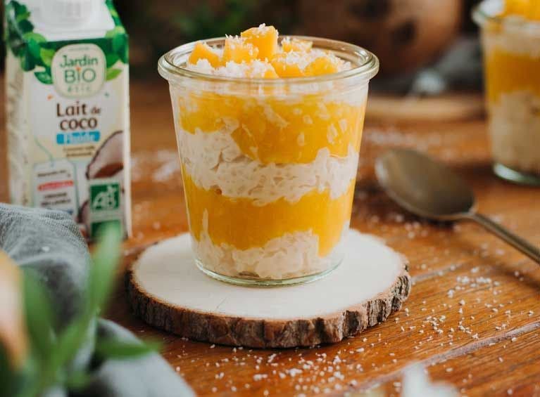 Recette bio de riz au lait et à la mangue