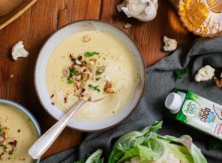 Recette bio de velouté de choux fleur au lait de coco