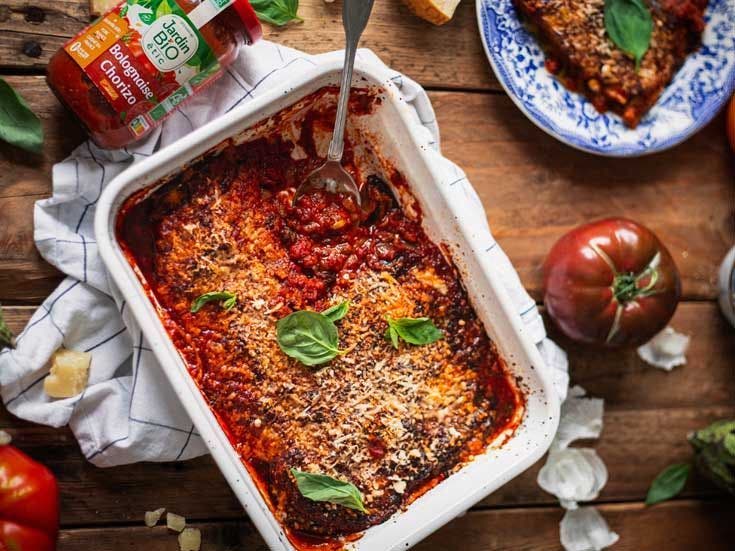 Recette bio d’aubergines au chorizo façon Parmigiana