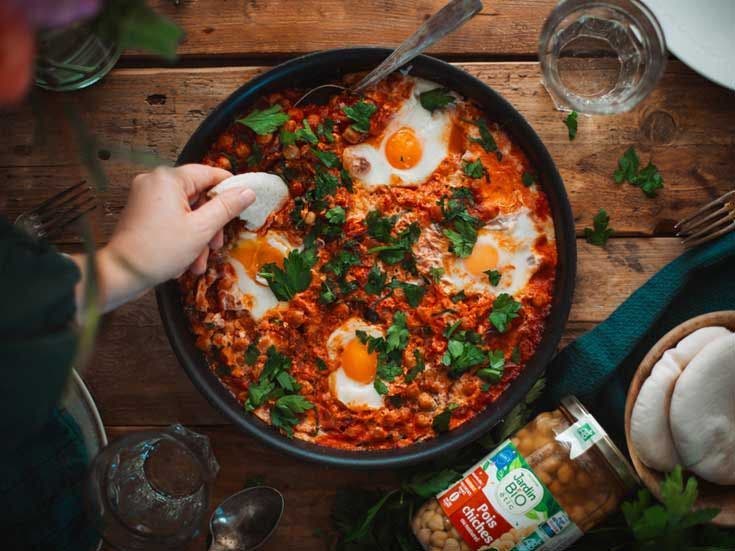Recette bio de chakchouka aux pois chiches naturels