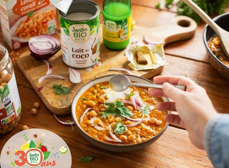 Recette bio de dahl de lentilles corail et pois chiches 