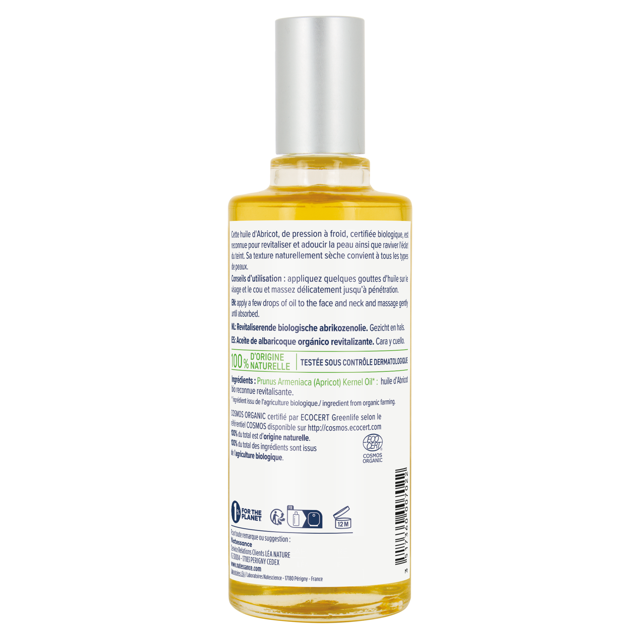 Huile d'Abricot - Revitalise et Adoucit - 50ml - Natessance Flacon de 50ml