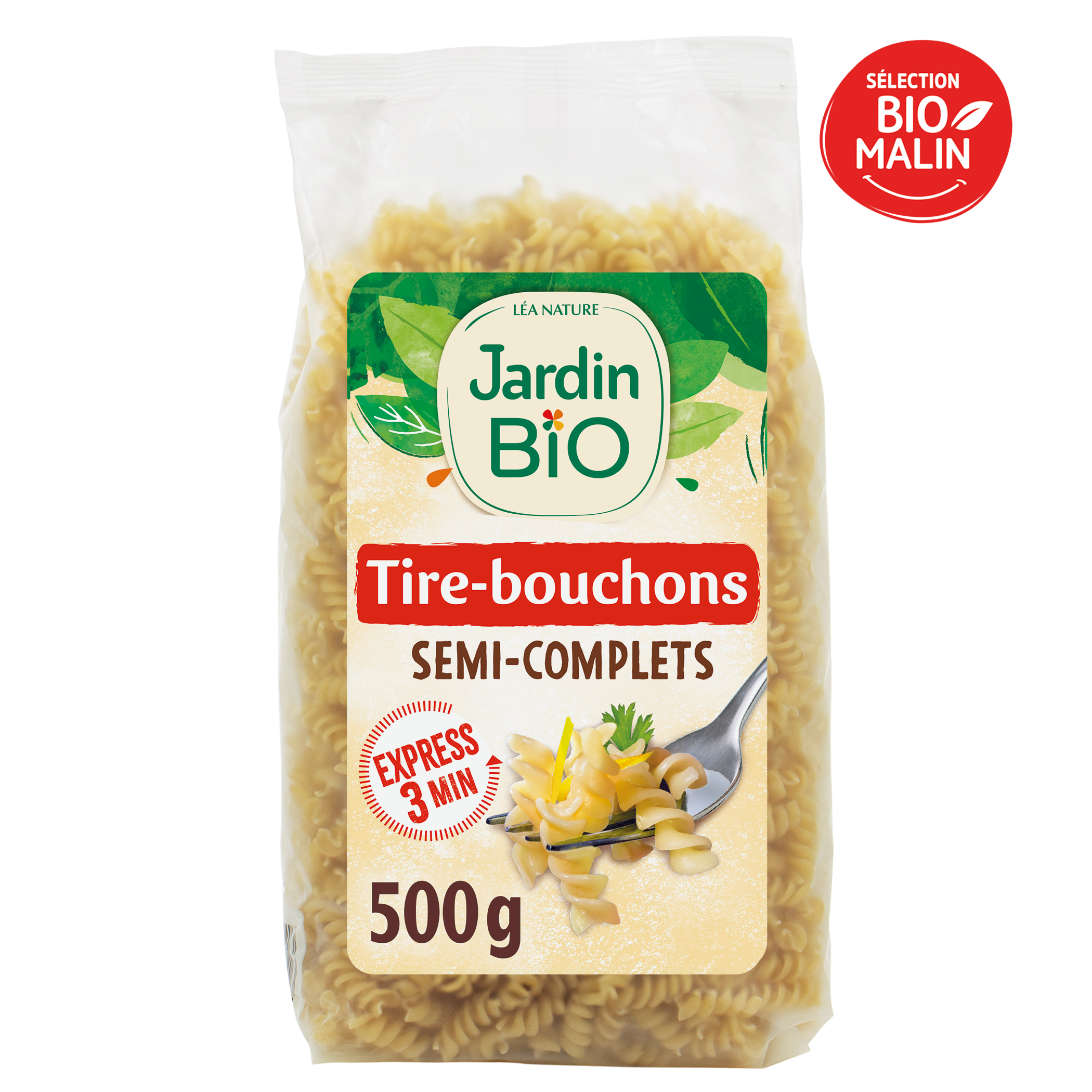 Pâtes tire-bouchons bio semi-complets - JARDIN BIO
