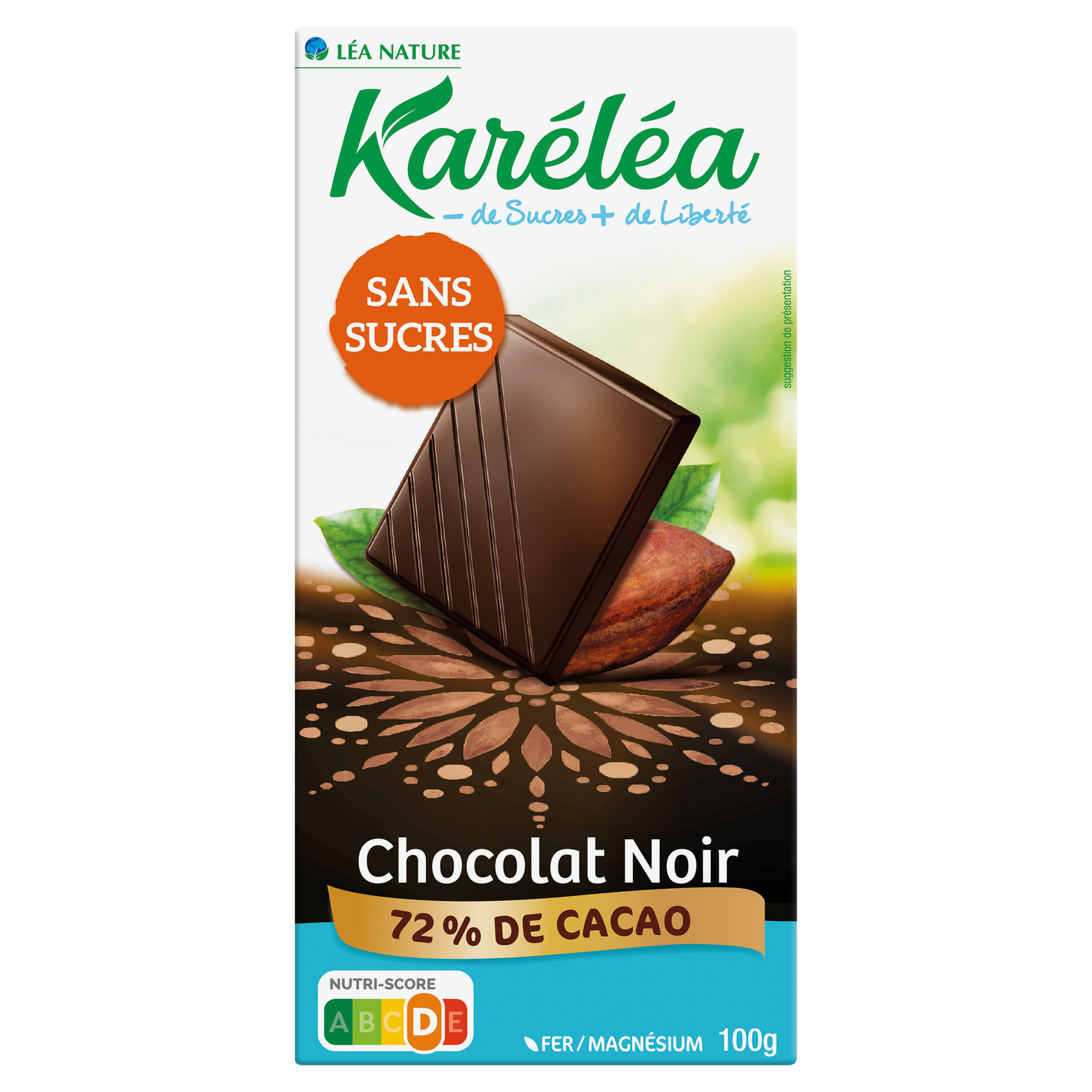 Chocolat noir 72% cacao sans sucres - KARELEA