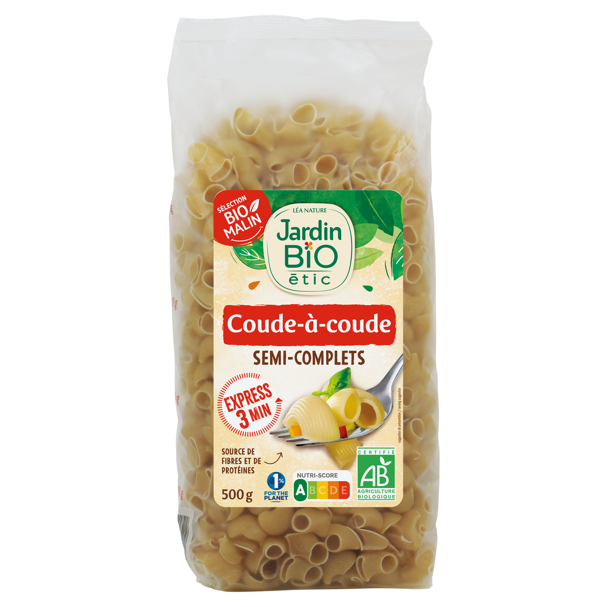 Pâtes coude à coude bio  semi complets - JARDIN BIO