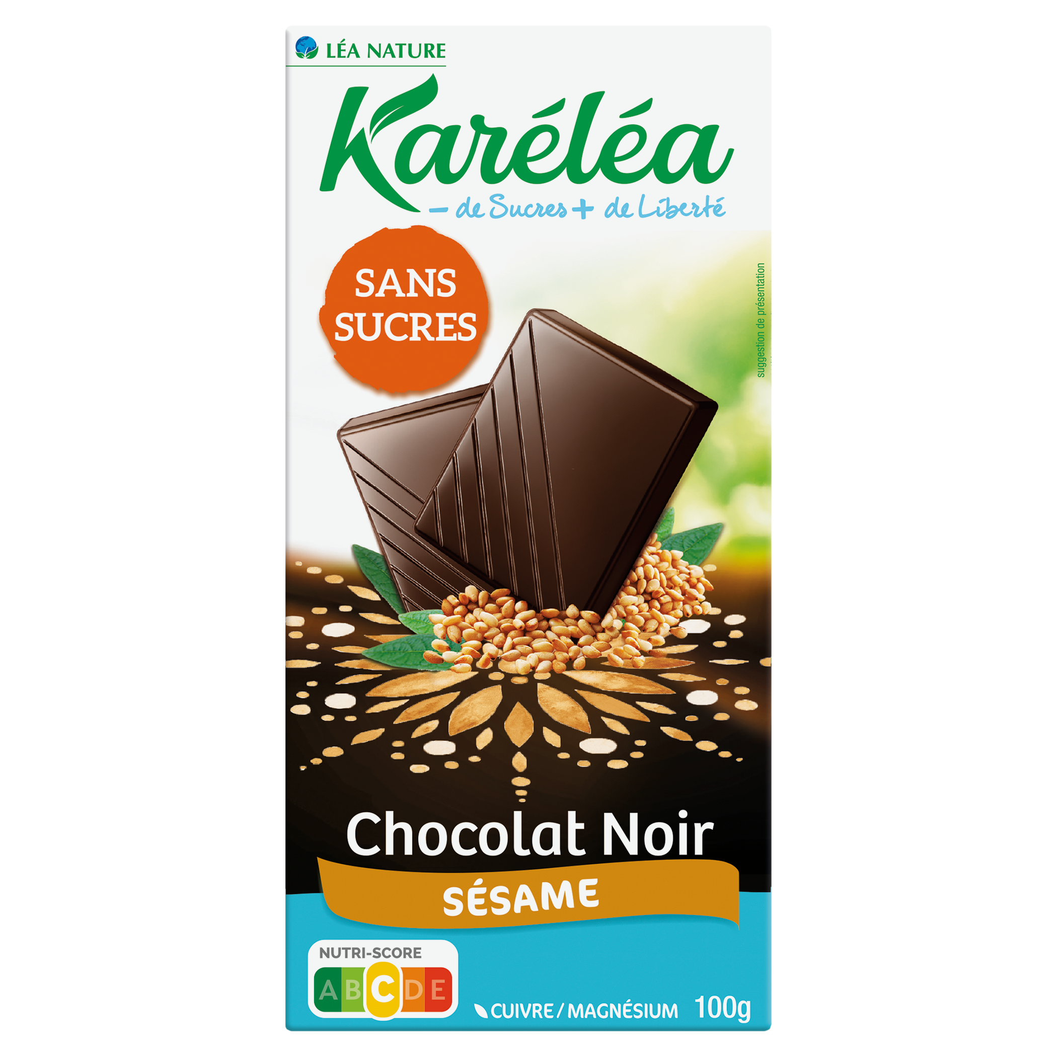 Chocolat Noir Sésame sans sucres - KARELEA