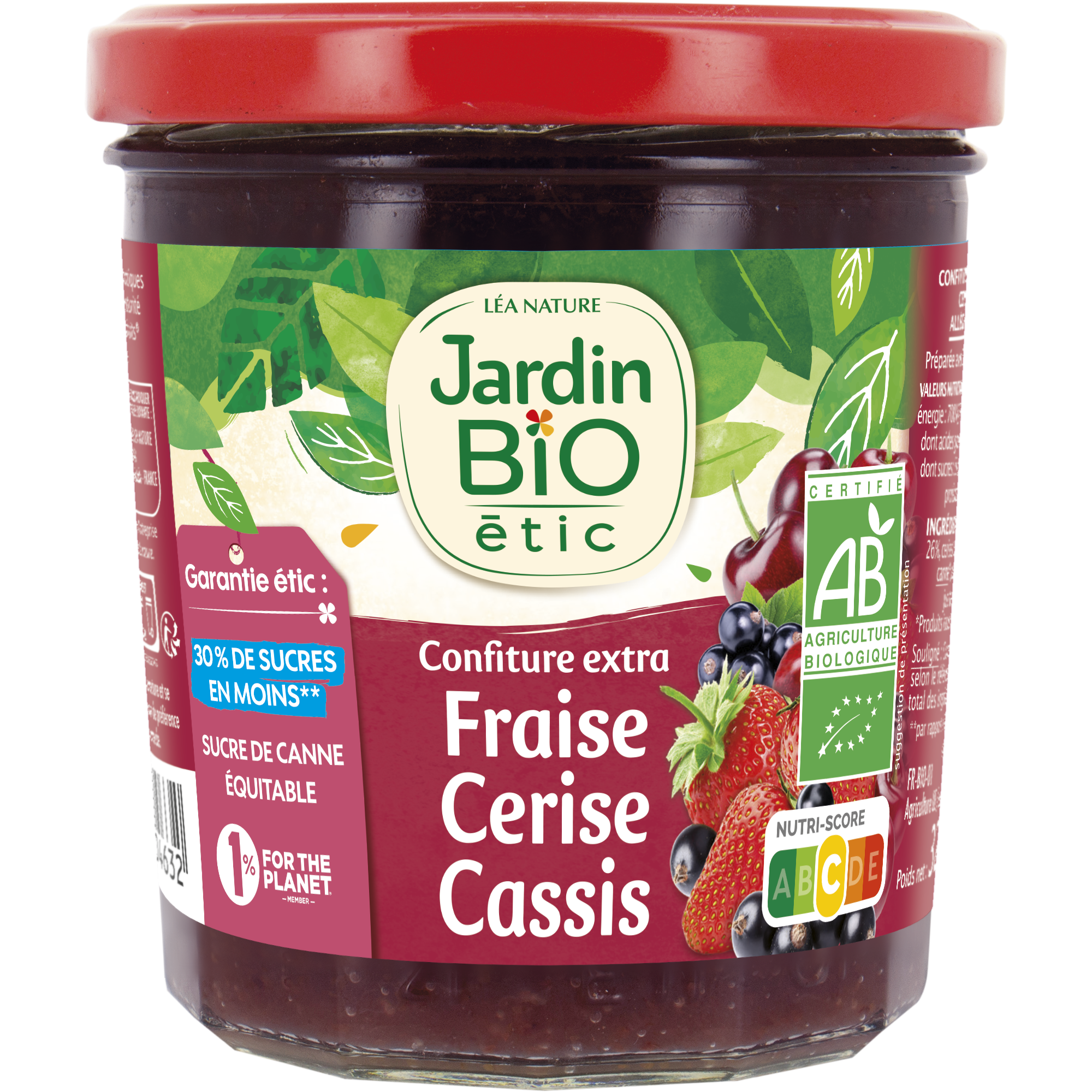 Confiture extra Fraise Cerise Cassis - bio - JARDIN BIO
