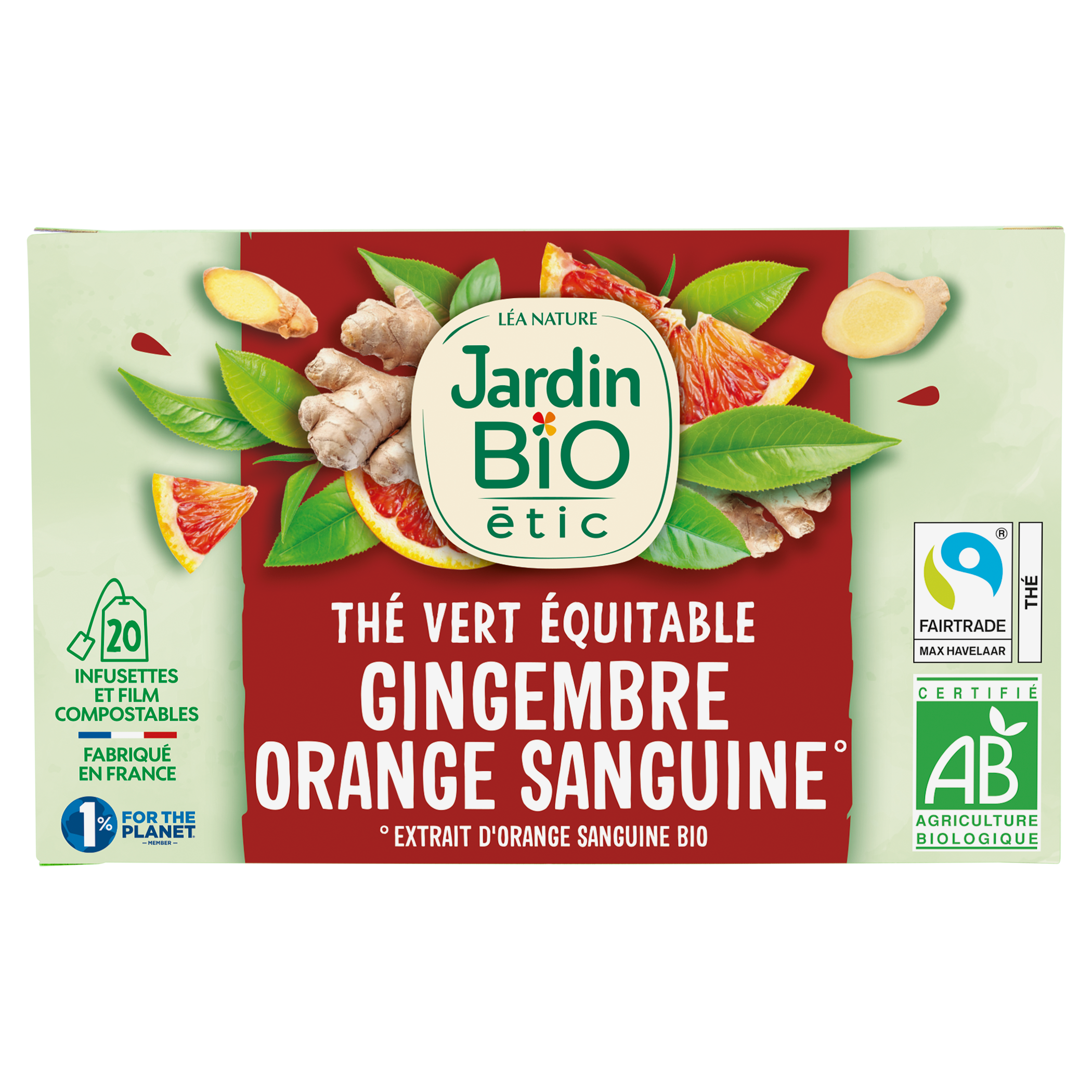 Thé vert Gingembre Saveur Orange Sanguine - bio - JARDIN BIO