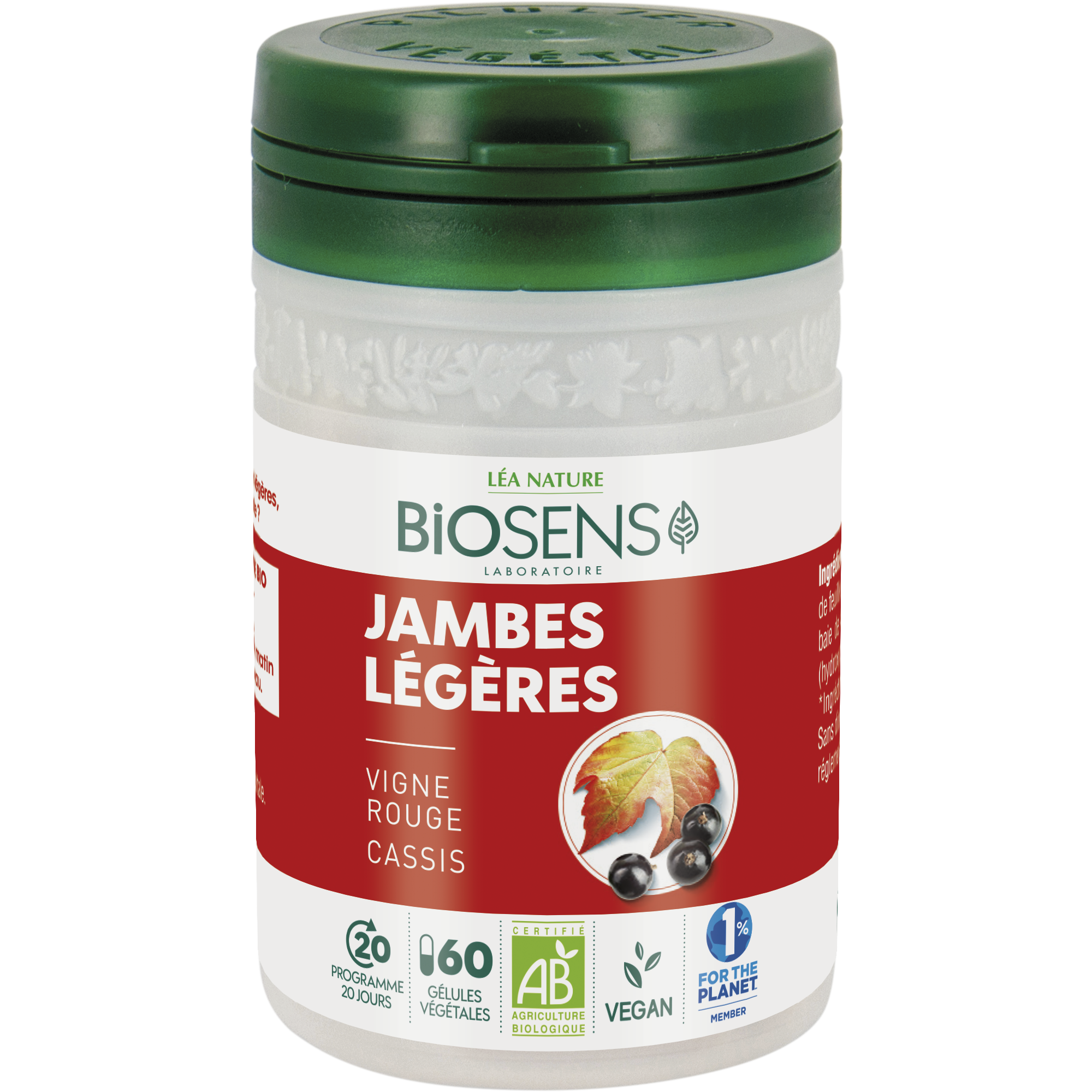 Gélules jambes légères - Vigne rouge / cassis - bio - BIOSENS