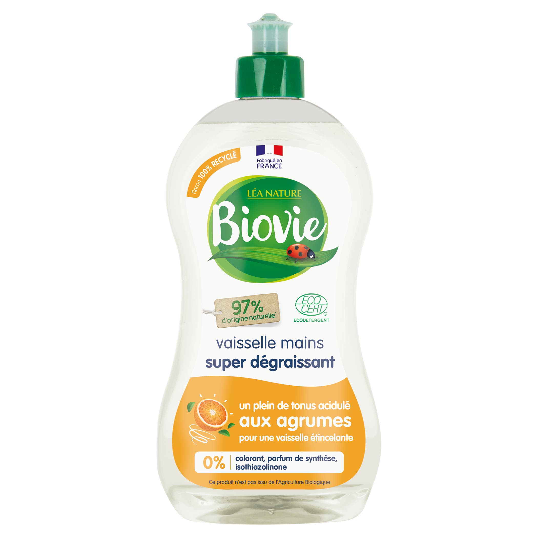Liquide vaisselle et mains aux huiles essentielles d'agrumes bio - Biovie  Bouteille de 500ml
