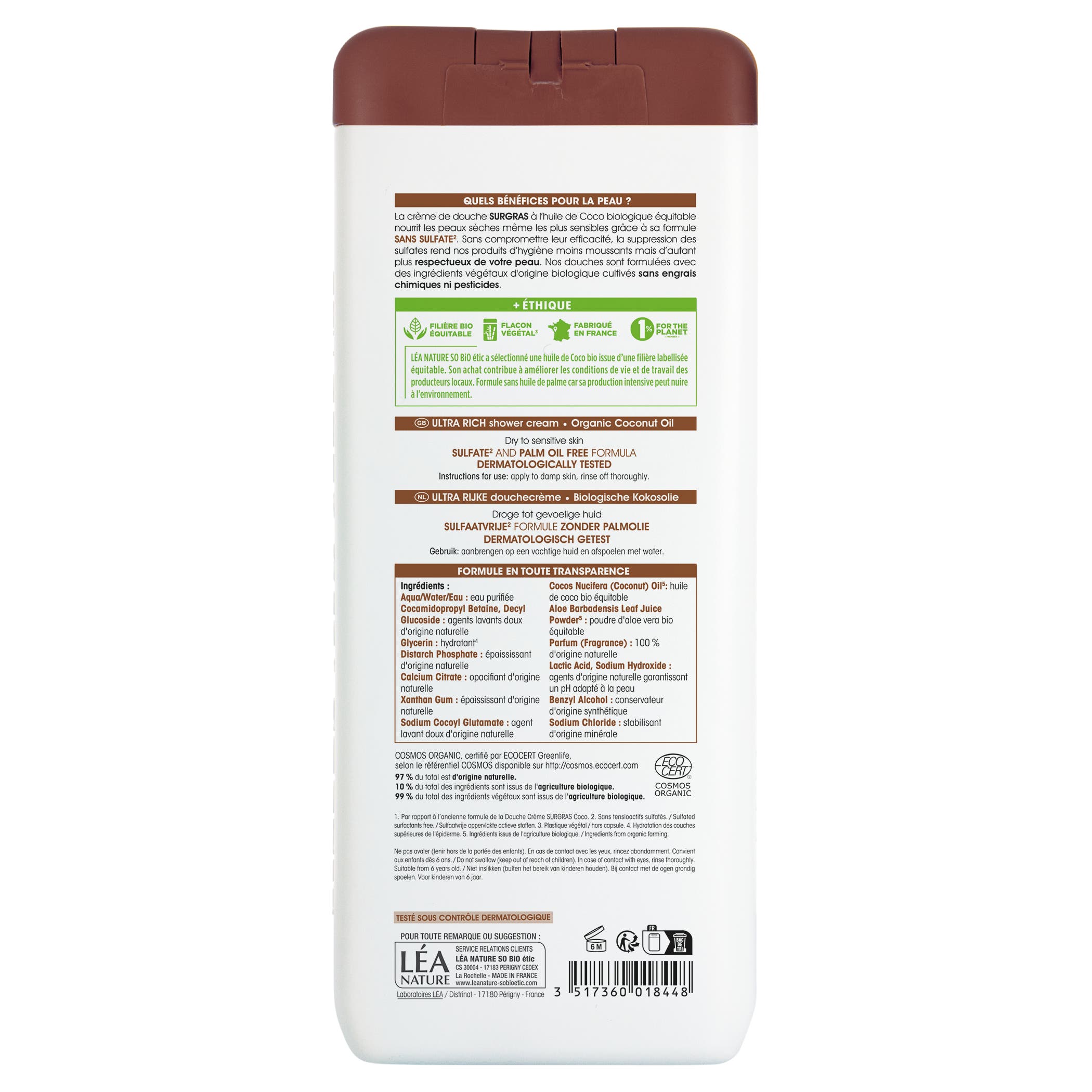 Douche crème surgras à l'huile de Coco Bio - 650 ml - SO BIO ETIC