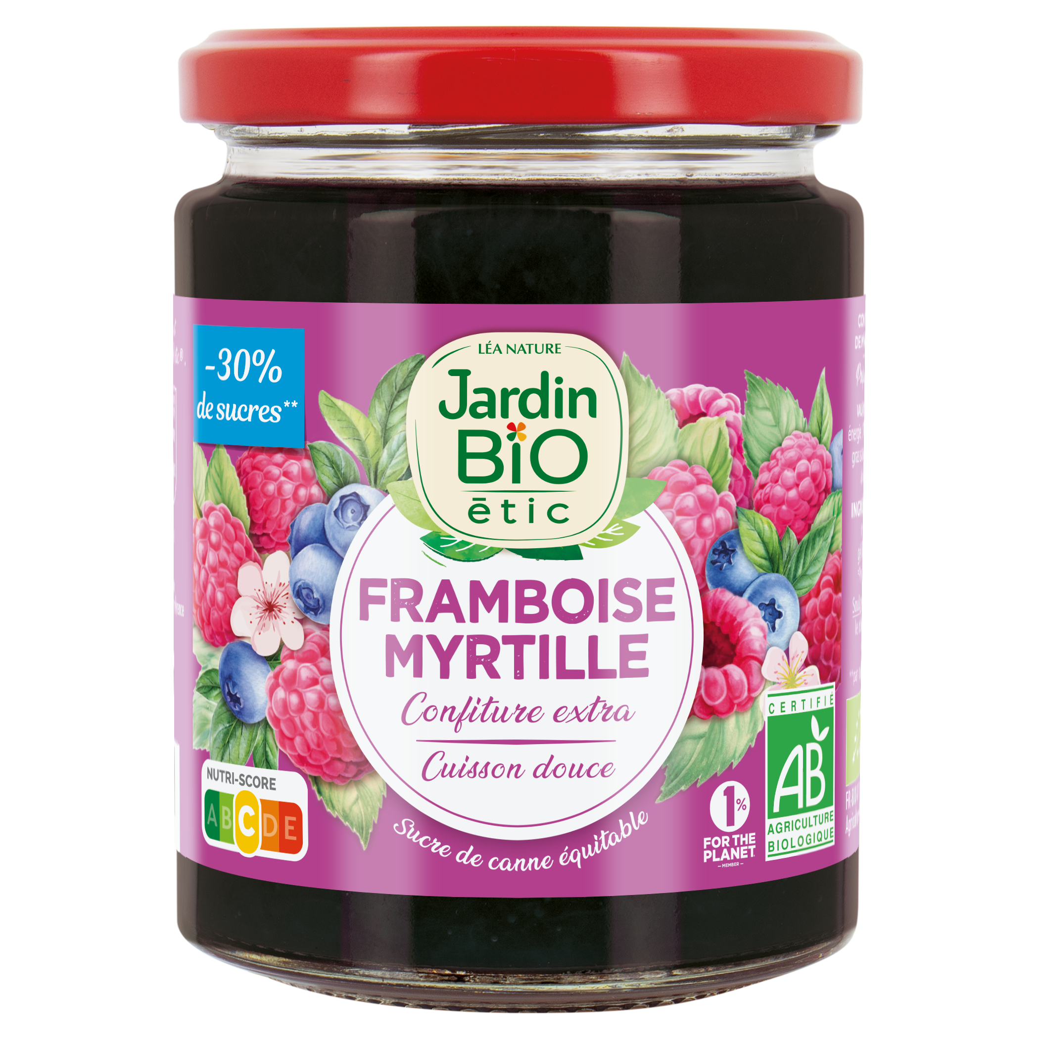 Confiture extra Framboise Myrtille - bio - JARDIN BIO