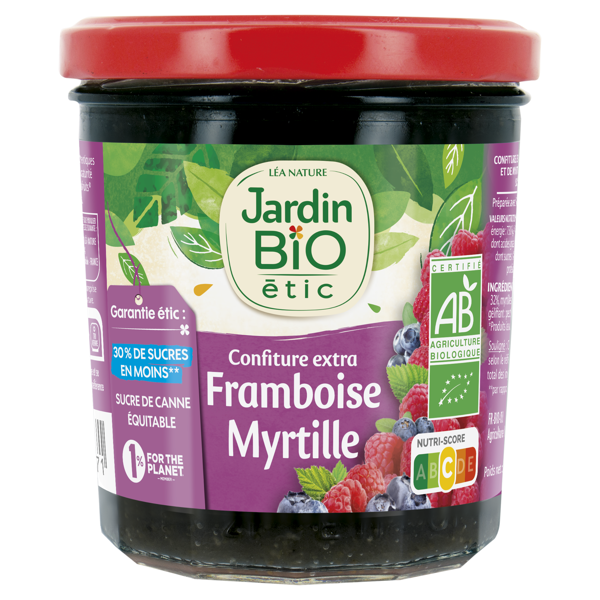 Confiture extra Framboise Myrtille - bio - JARDIN BIO