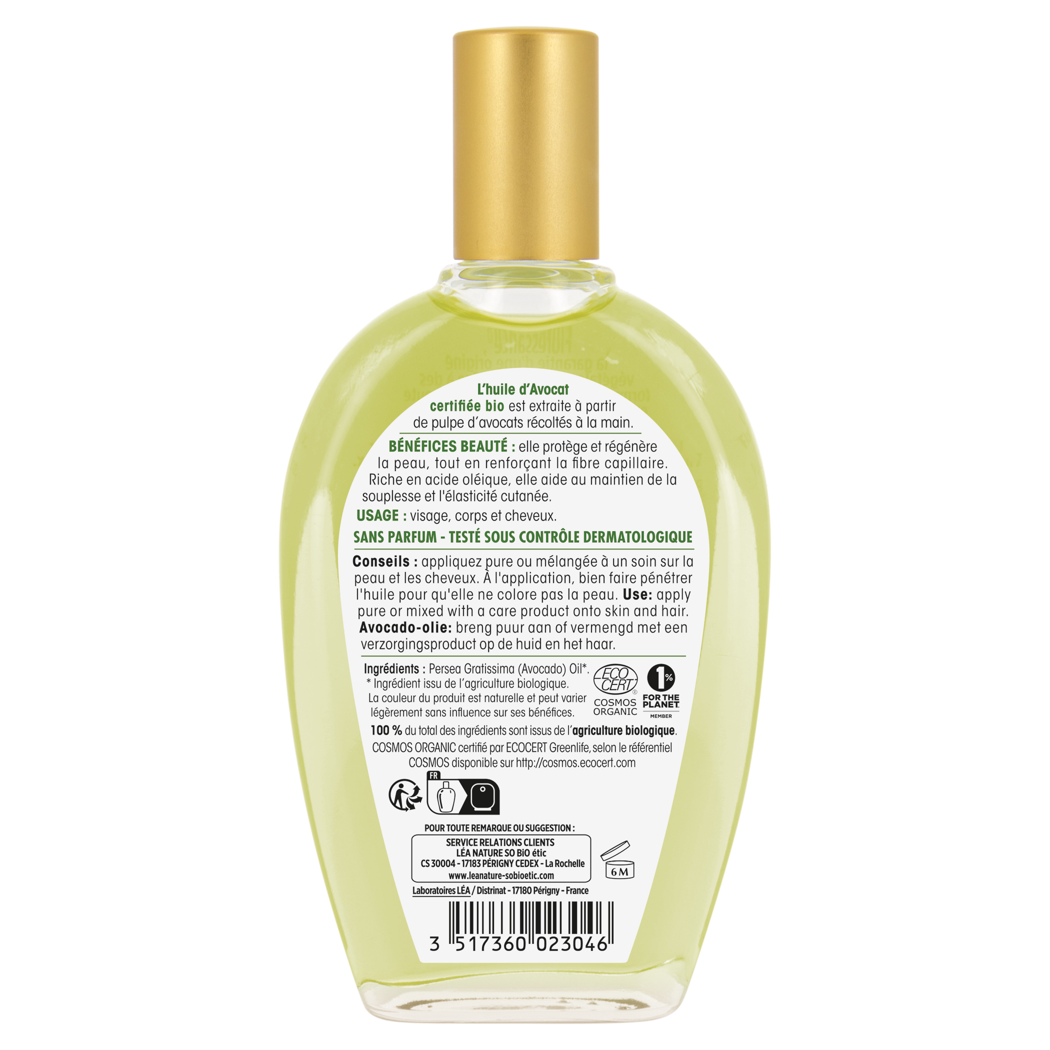 Huile vgtale d'Avocat 100 % origine naturelle 50ml - SO'BiO tic Flacon  de 50ml