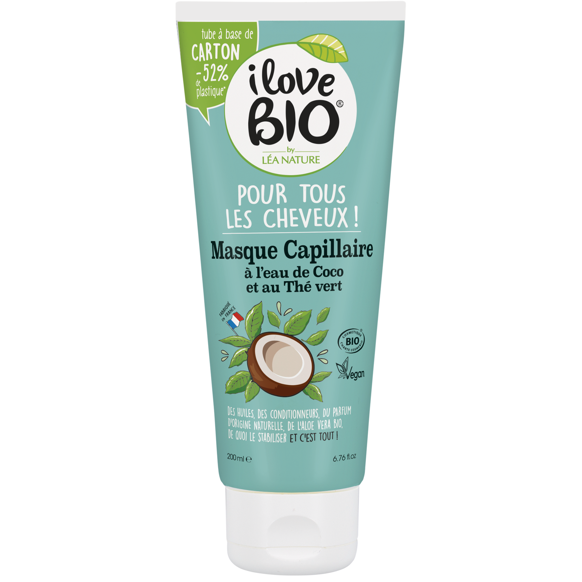 Masque pour tous les cheveux, à l'eau de Coco & Thé vert - I LOVE BIO