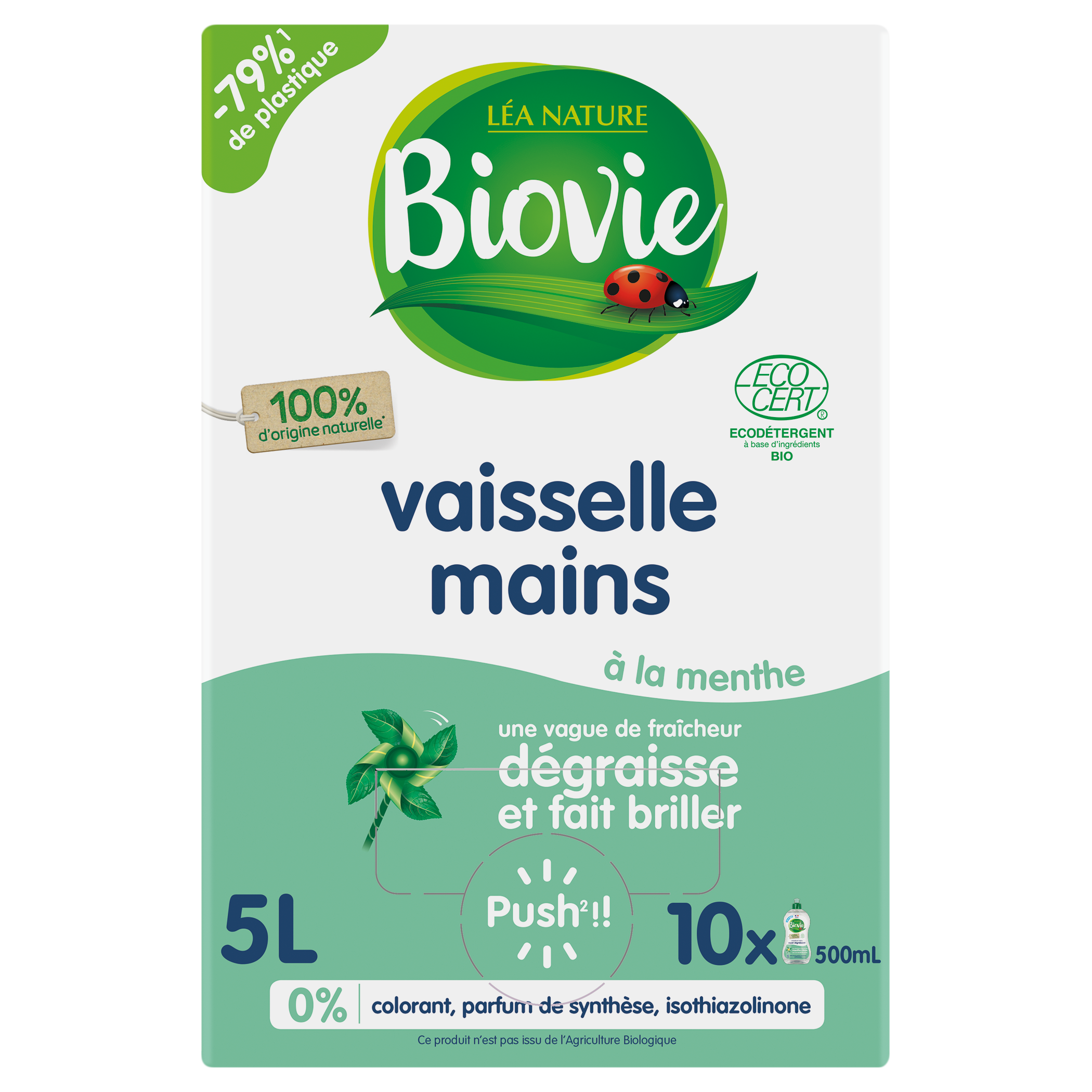 Vaisselle et mains aux huiles essentielles de menthe citron bio, super dégraissant - Grand Format - BIOVIE