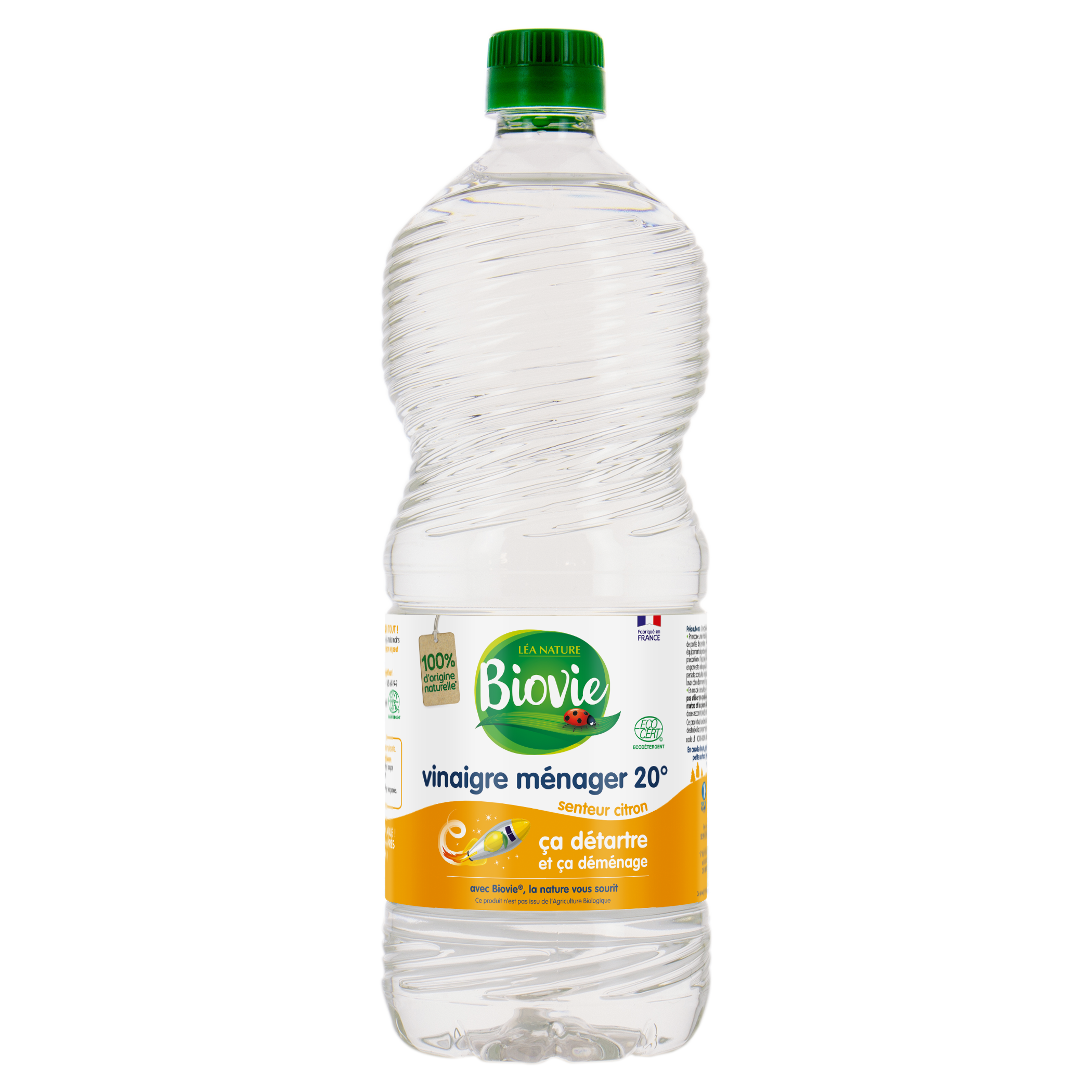 Vinaigre ménager 20°, senteur citron, éco-recharge - BIOVIE