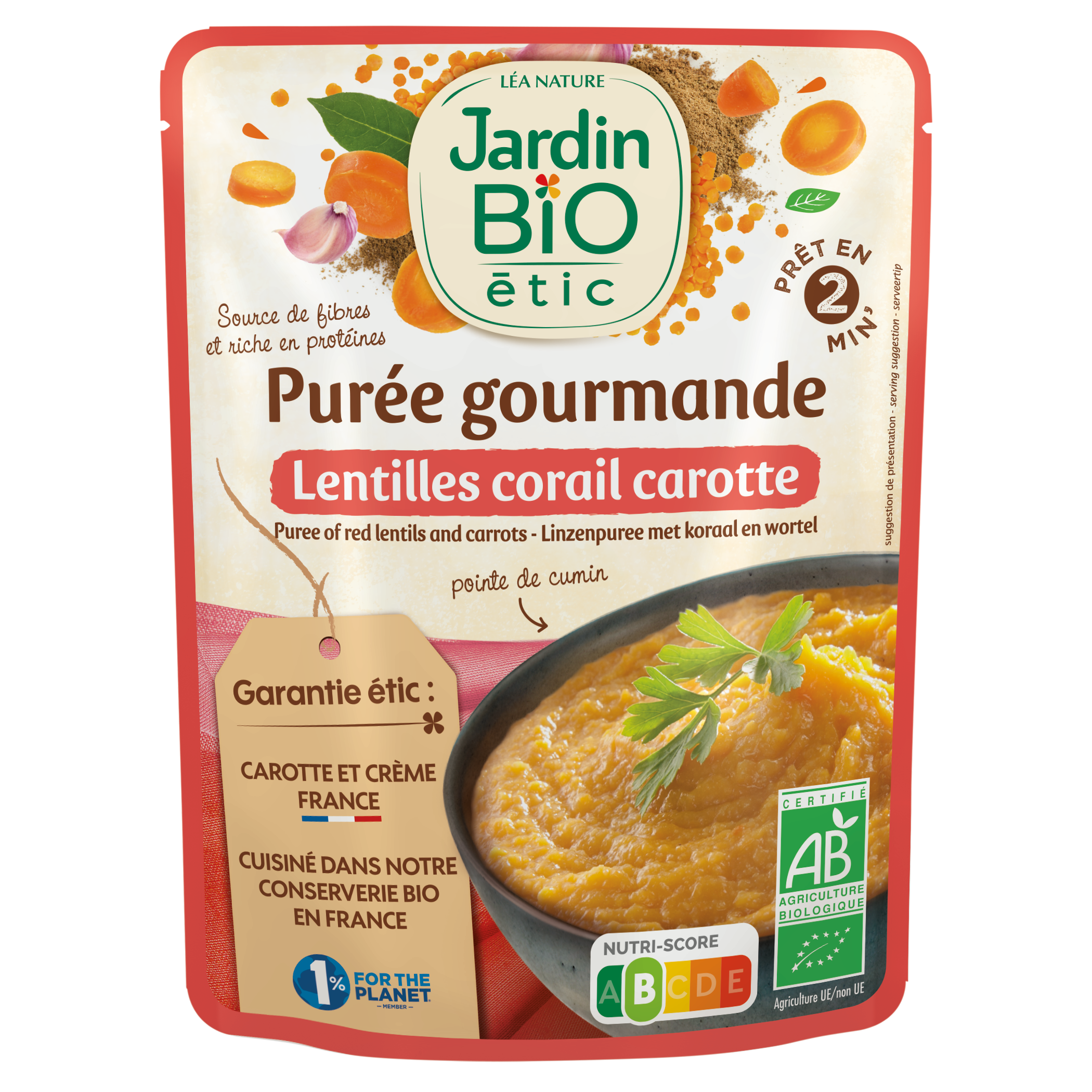 Purée gourmande Lentilles corail Carotte - JARDIN BIO