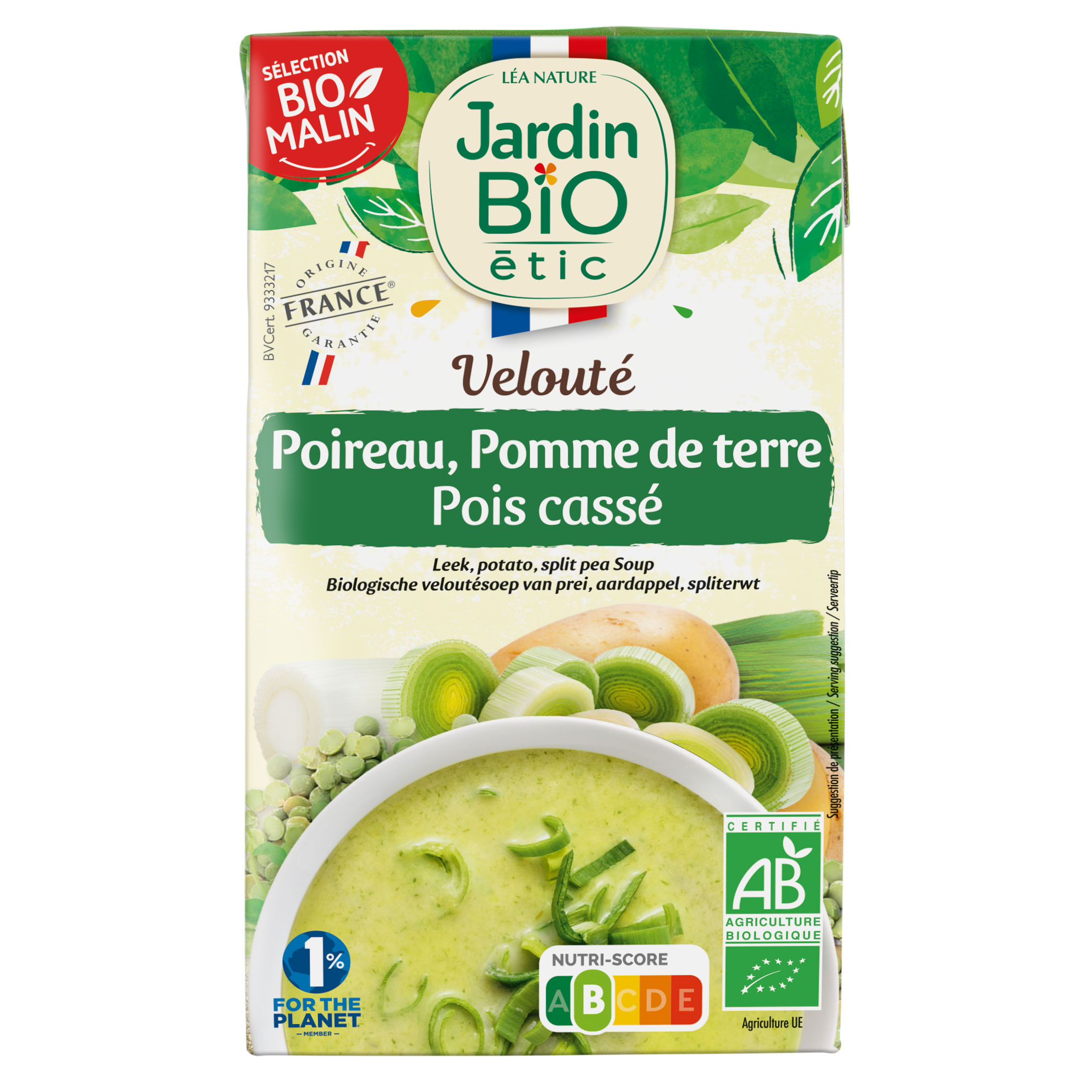 Velouté Poireau Pomme de terre Pois cassé - JARDIN BIO