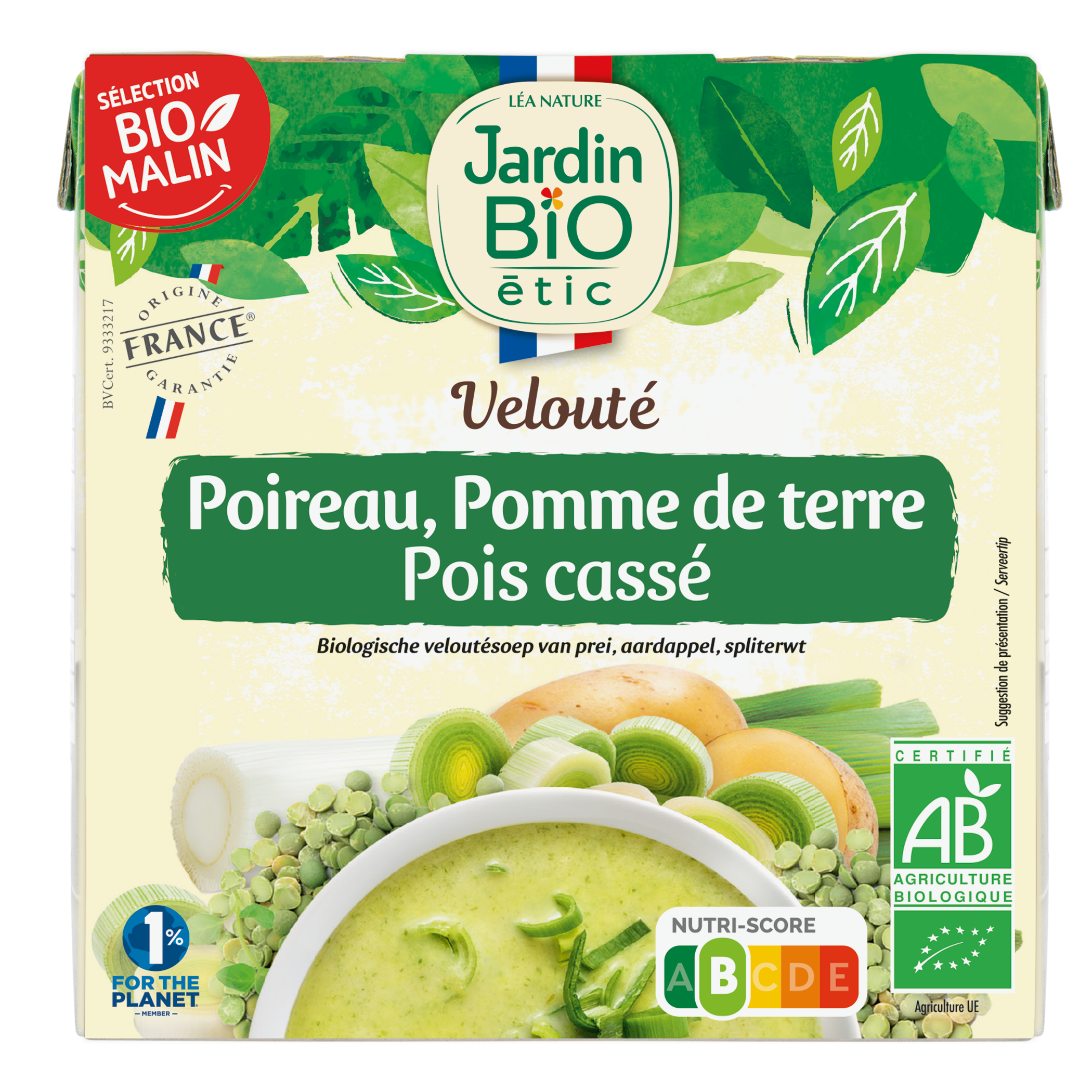 Velouté Poireau Pomme de terre Pois cassé Format individuel - JARDIN BIO