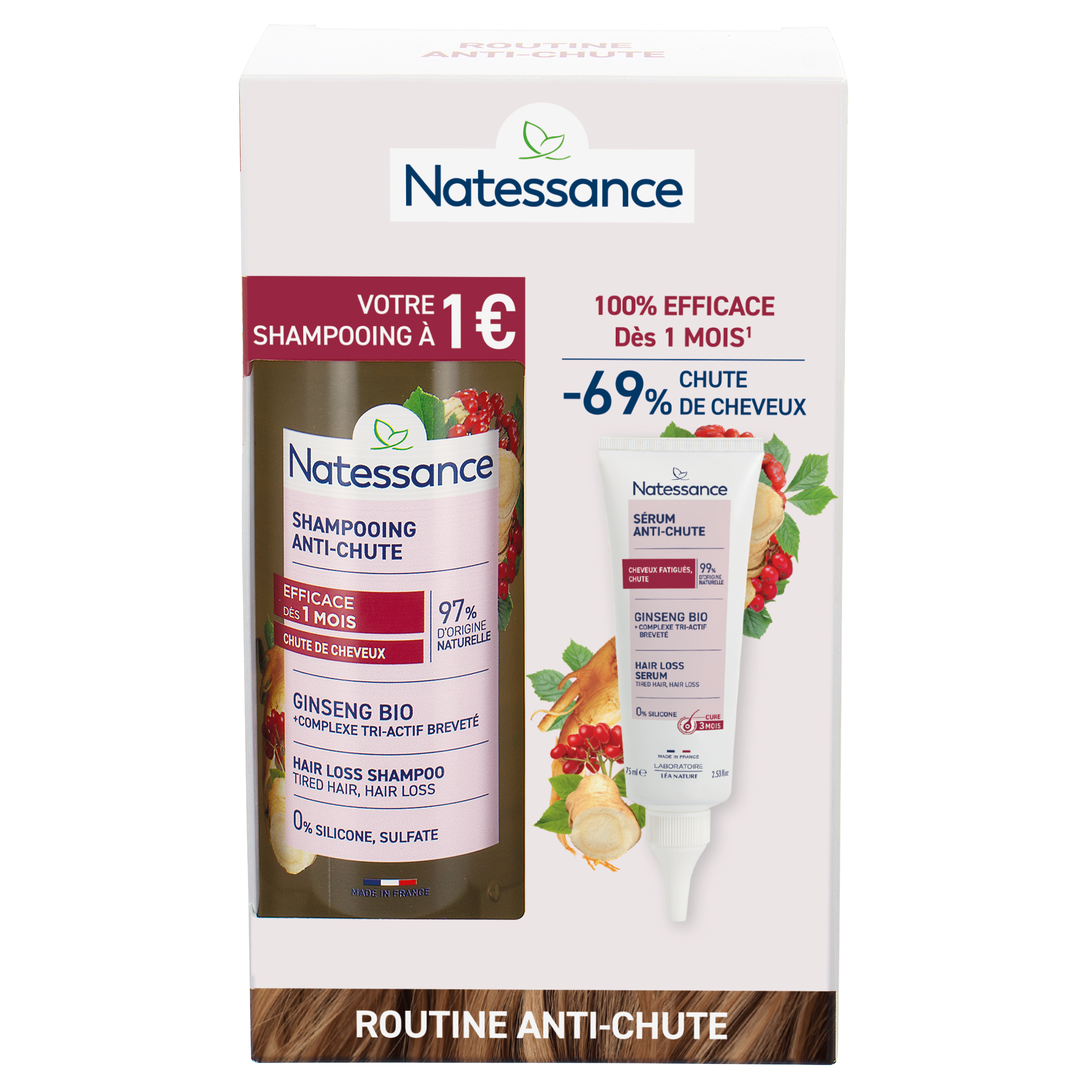 Coffret Routine Capillaire Anti-chute Shampooing et Sérum - NATESSANCE