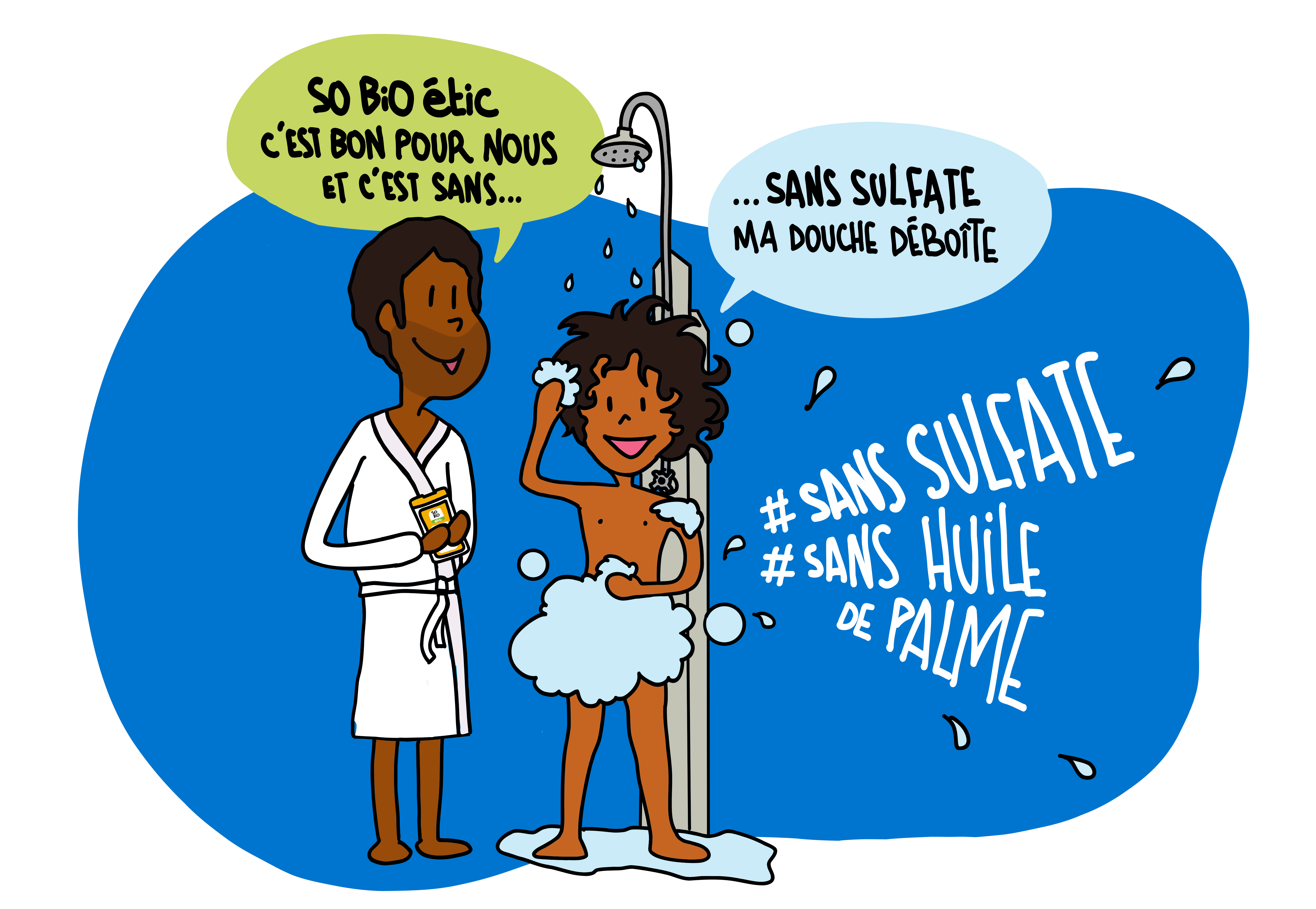 Infographie L&eacute;a Nature : SO BiO &eacute;tic, c'est bon pour nous et c'est sans... Sans sulfate ma douche d&eacute;boite. #sans sulfate #sans huile de palme