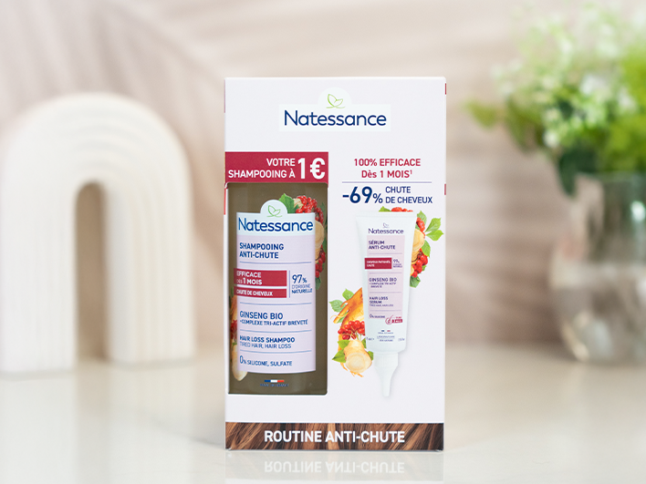 Votre shampooing anti-chute bio à 1€ dans ce coffret Natessance