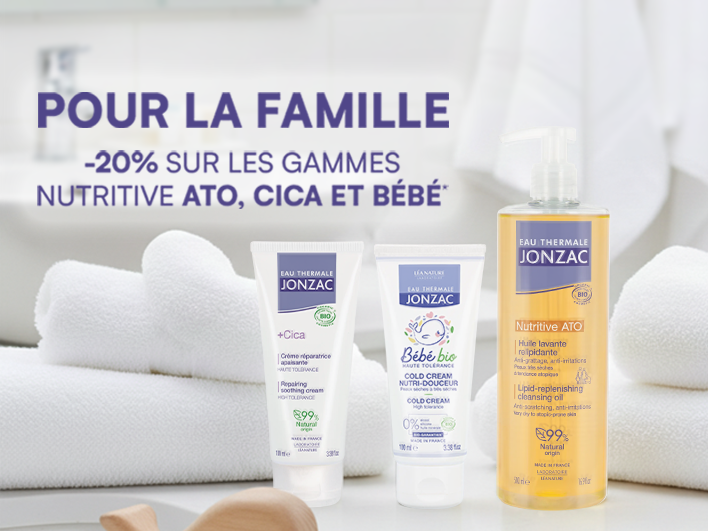 Profitez de -20% sur les produits de la gamme Bébé, Nutritive ATO et +CICA de Eau Thermale Jonzac avec le code : FAMILLE20