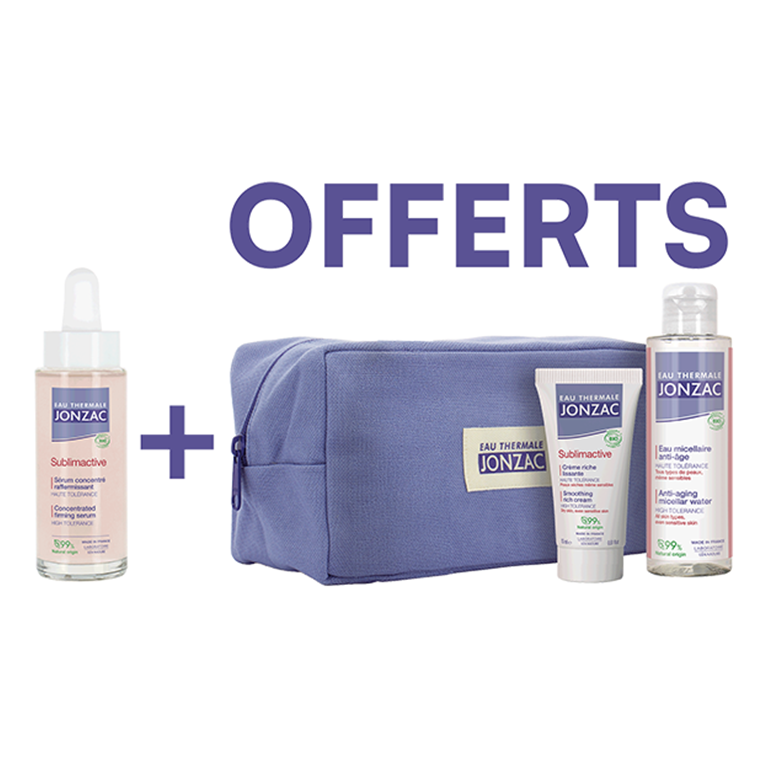 En ce moment, pour l'achat d'un sérum : une trousse et votre routine anti-âge offerte !